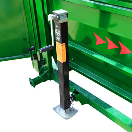 Manual jack on the close up of the collapsible tub on the Arrowlock 75 portable chute alley and tub