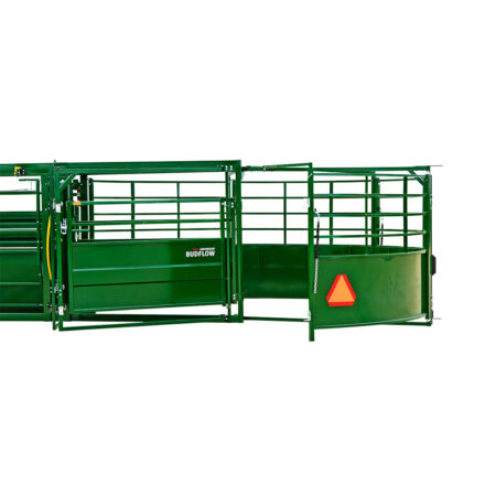 Side view of the Bud Flow tub on the end of the Arrowlock 88 portable chute alley and tub