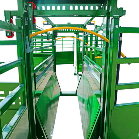 View of alley and tub for the chute on the close up of the collapsible tub on the Arrowlock 75 portable chute alley and tub