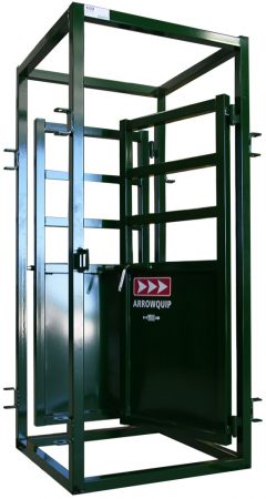 Arrowquip cattle vet cage with door swung in